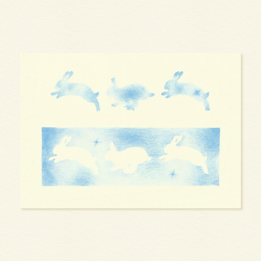 leaping blue bunnies print